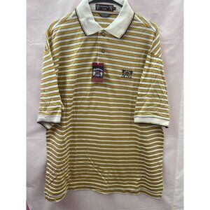NWT Monterey Club Men's King's Grant Size L Gold White & Blue Stripe Polo Shirt
